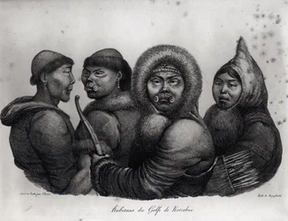Mieszkańcy Zatoki Kotzebue, z „Podróży Pittoresque dookoła świata”, ryty przez Langlume (fl.1822-24)
